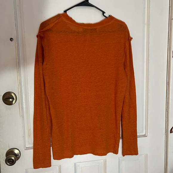 IRO Paris Orange Knit Long Sleeve Knit with Frayed Edges Sweater - Picture 2 of 3